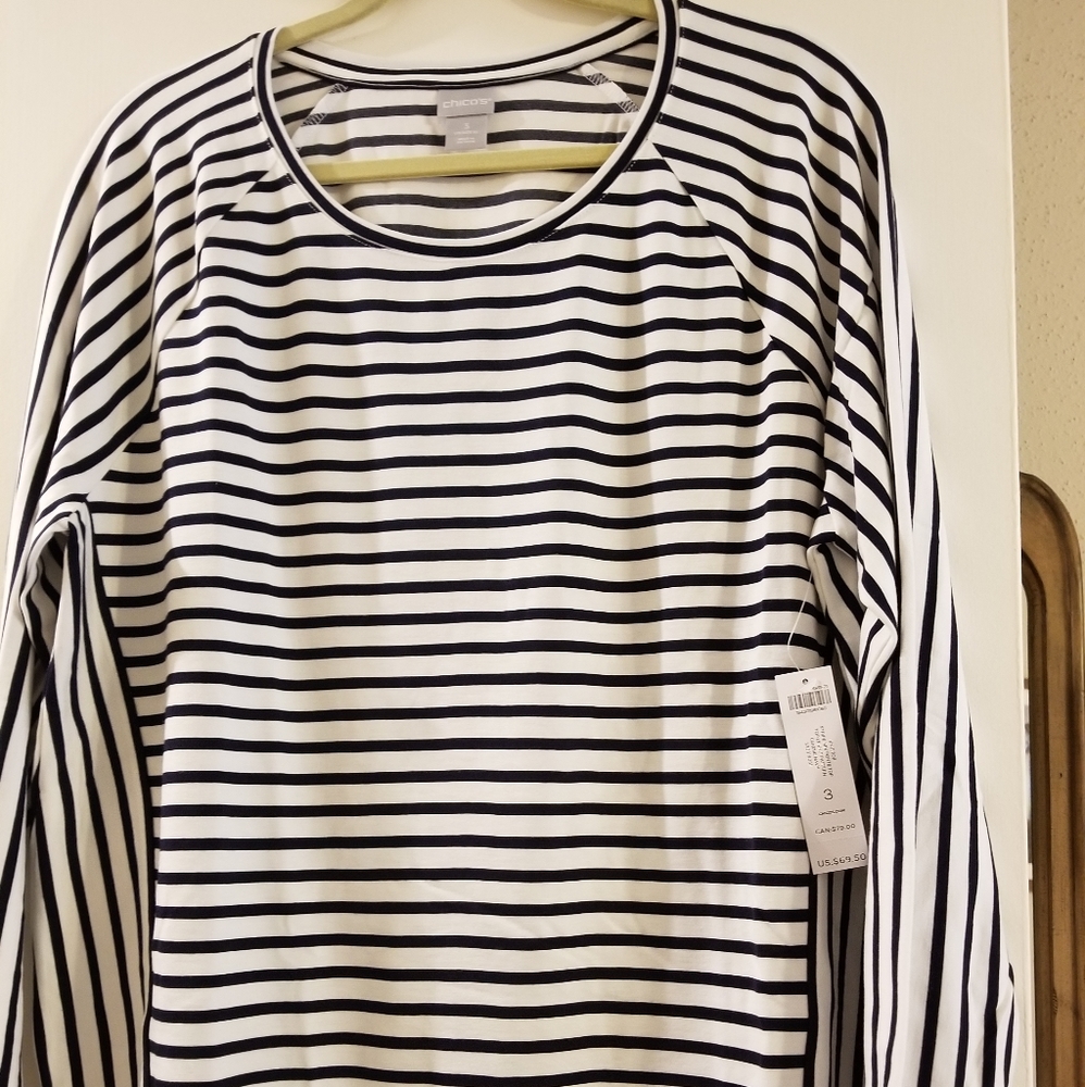 CHICO'S TOP MIXED STRIPE PONTE  NAVY & WHITE NEW WITH TAGS